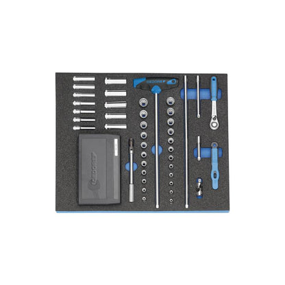 GEDORE Steckschlüssel-Sortiment 1/4" in Check-Tool-Modul, 67-teilig 2005 CT2-D 20