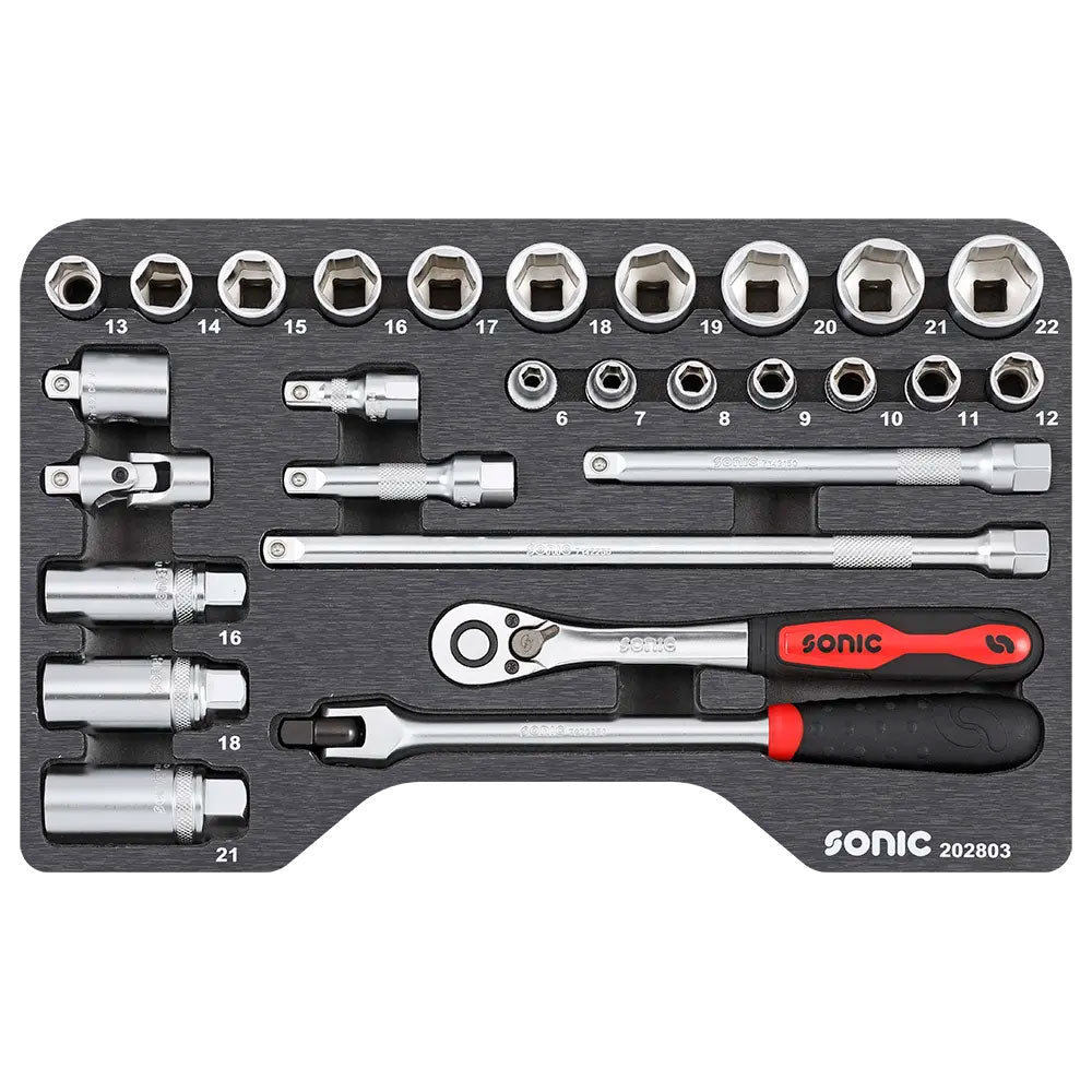 Sonic BMCS Blasformkoffer mit 3/8'' Nuss-Satz mit Ratsche, 28-teilig