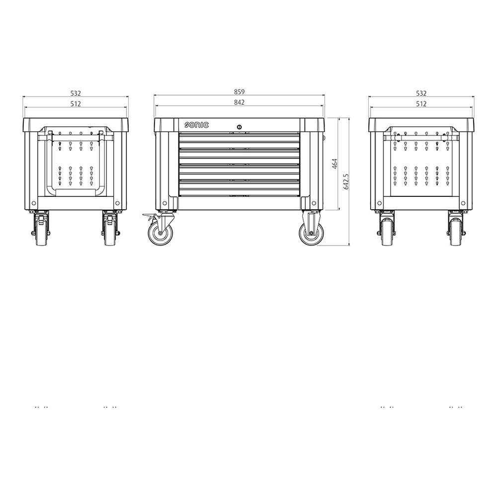 Sonic Aufsatzbox leer mit Rollensatz (859 x 643 x 532 mm)