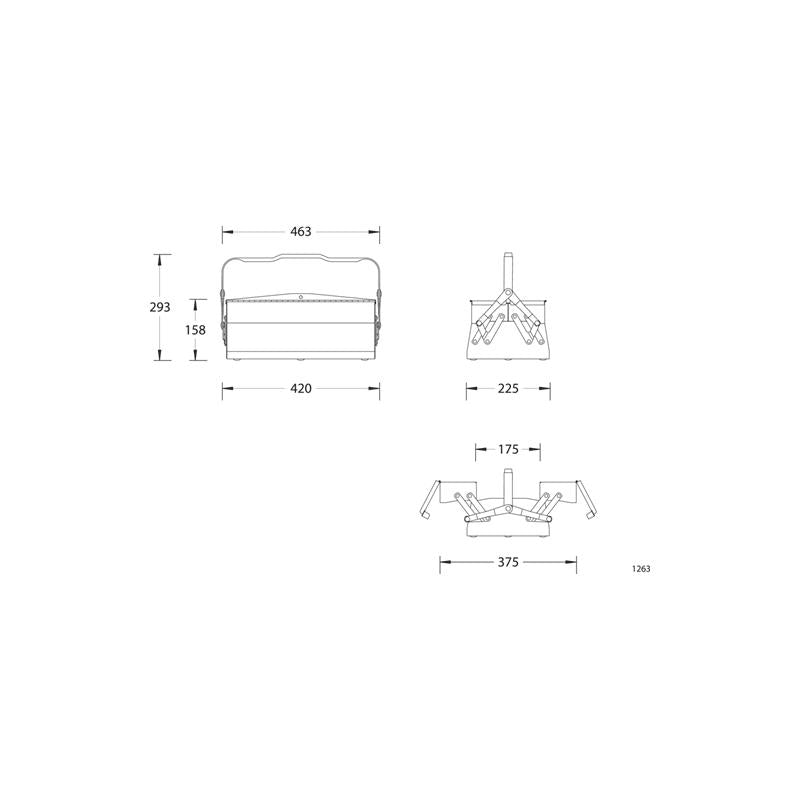 GEDORE Werkzeugkasten, leer, 3 Fächer, 160x420x225 mm 1263 L