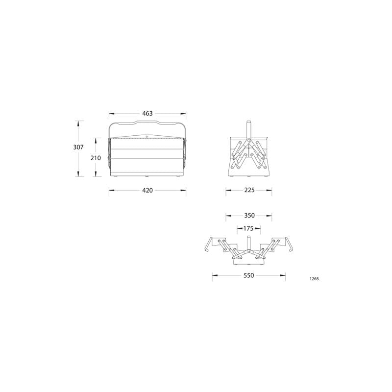 GEDORE Werkzeugkasten, leer, 5 Fächer, 210x420x225 mm 1265 L