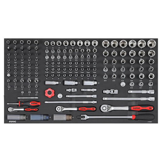 Sonic Schaumeinlage SFS 1/4", 3/8" & 1/2" Satz mit Ratschen 156-teilig